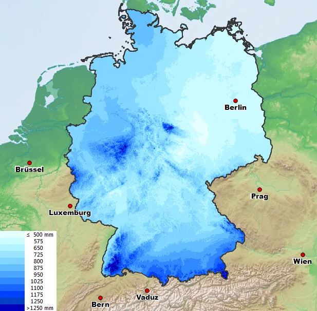 Среднестатистические осадки в Германии